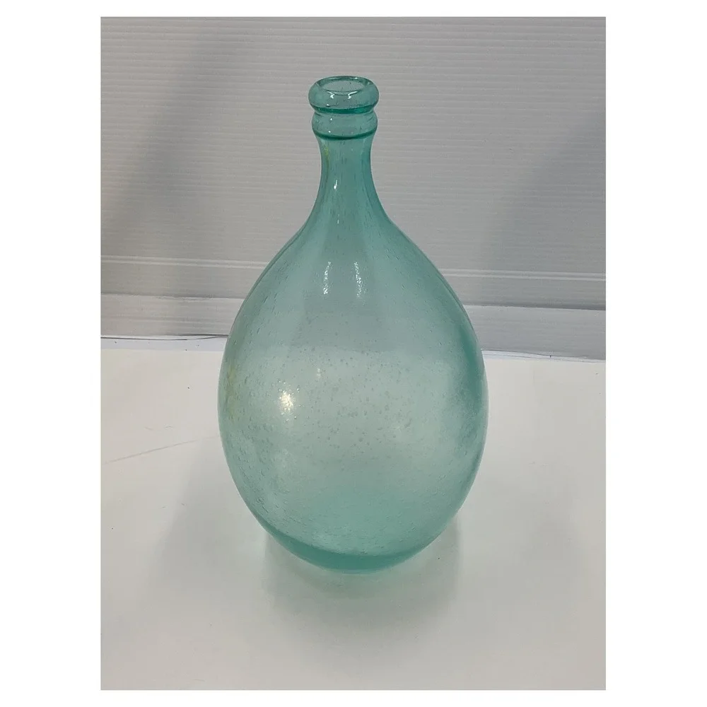 Handmade Aqua Teardrop Vase Hand Blown Seeded Glass 14.5